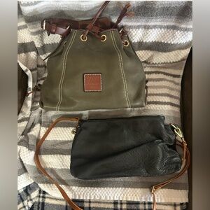 Dooney & Bourke Green and Brown Shoulder Bag with Leather Trim